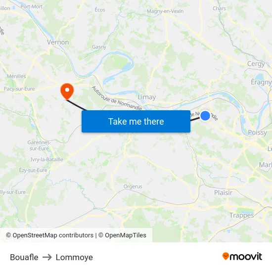 Bouafle to Lommoye map