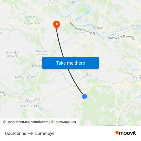Bourdonne to Lommoye map