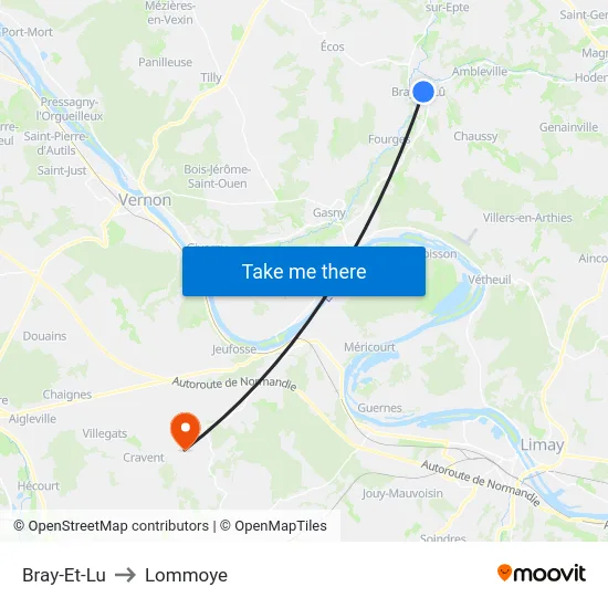 Bray-Et-Lu to Lommoye map