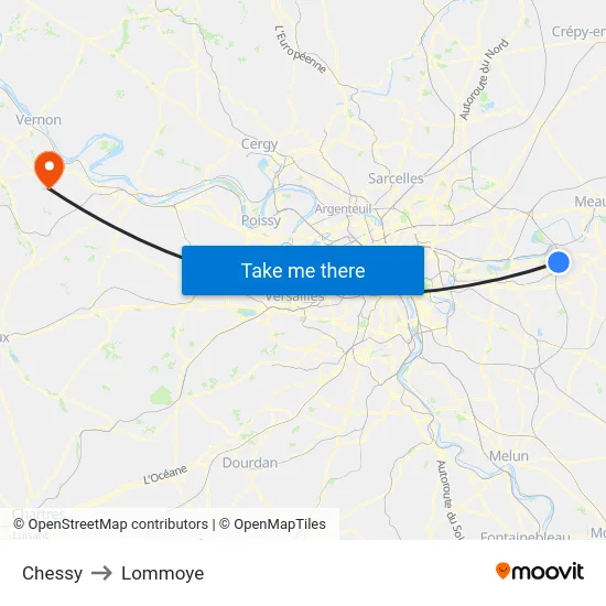 Chessy to Lommoye map