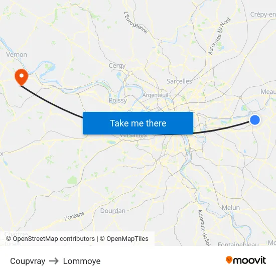Coupvray to Lommoye map