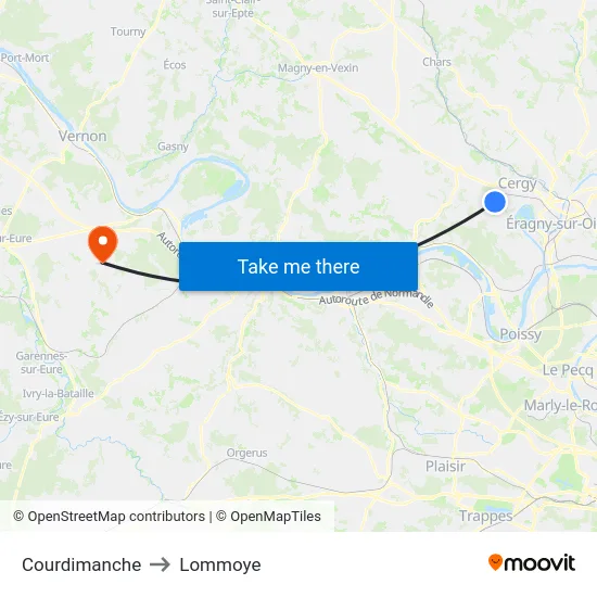 Courdimanche to Lommoye map