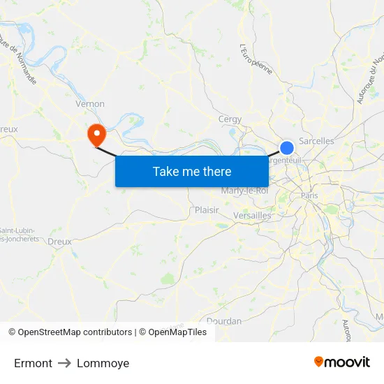 Ermont to Lommoye map