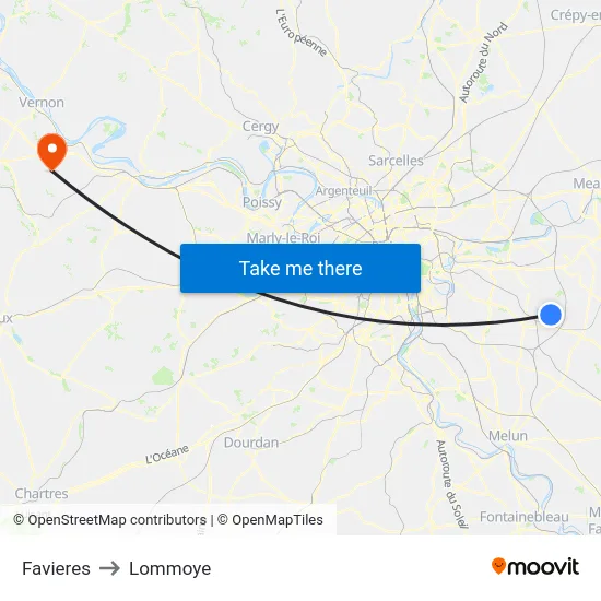 Favieres to Lommoye map