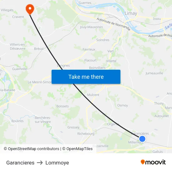 Garancieres to Lommoye map