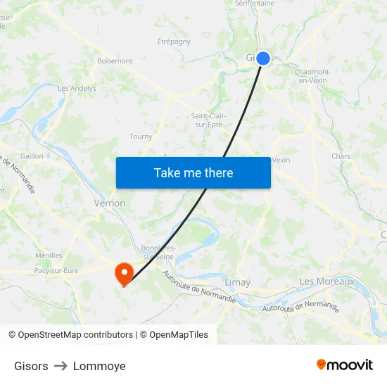 Gisors to Lommoye map