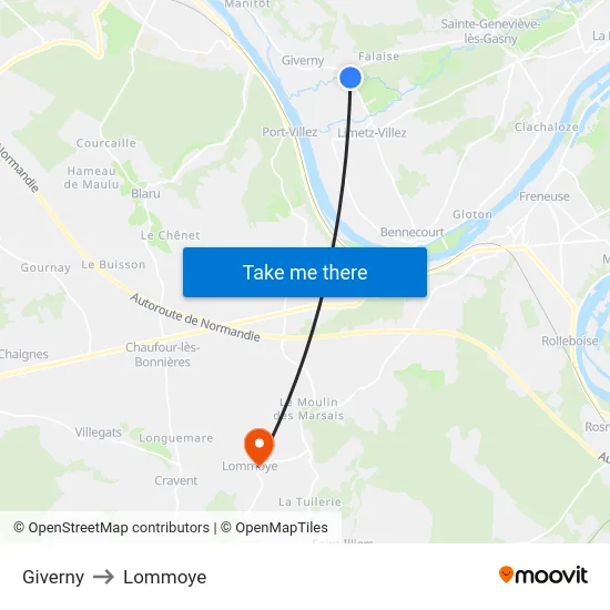 Giverny to Lommoye map