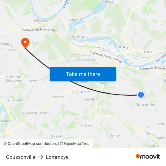 Goussonville to Lommoye map