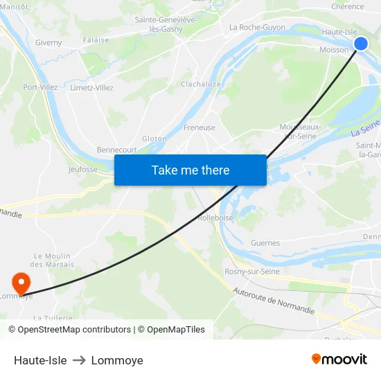 Haute-Isle to Lommoye map