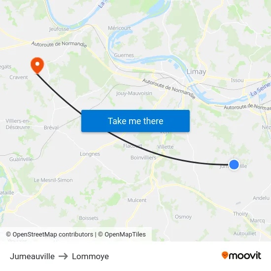 Jumeauville to Lommoye map