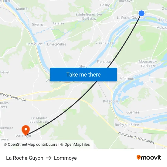 La Roche-Guyon to Lommoye map