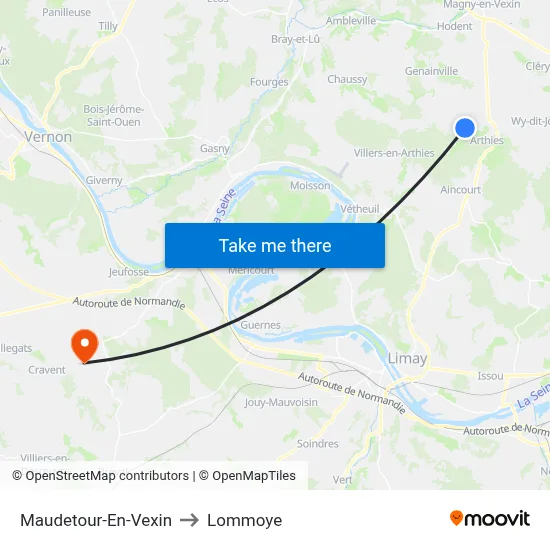 Maudetour-En-Vexin to Lommoye map