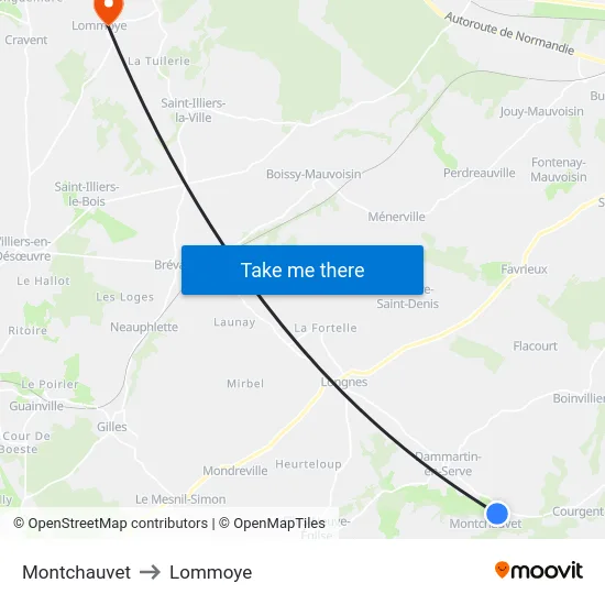 Montchauvet to Lommoye map