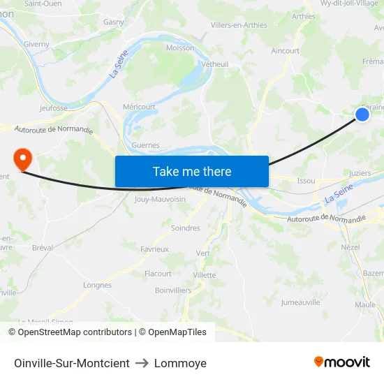 Oinville-Sur-Montcient to Lommoye map