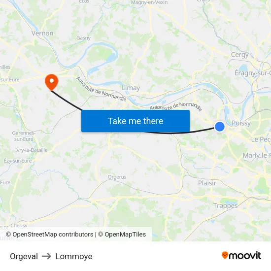 Orgeval to Lommoye map