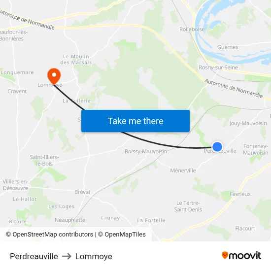 Perdreauville to Lommoye map