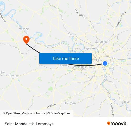 Saint-Mande to Lommoye map