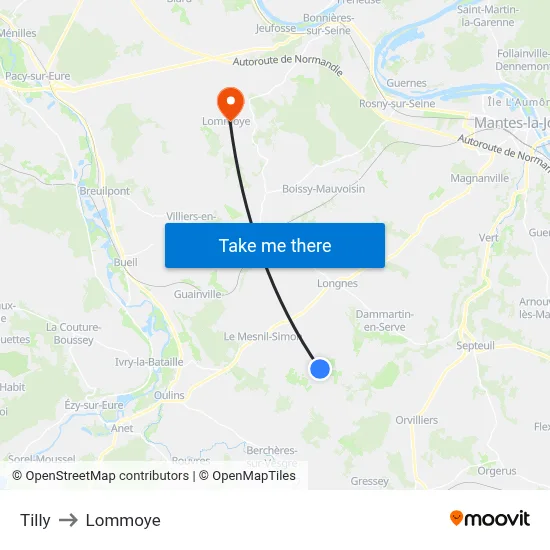 Tilly to Lommoye map