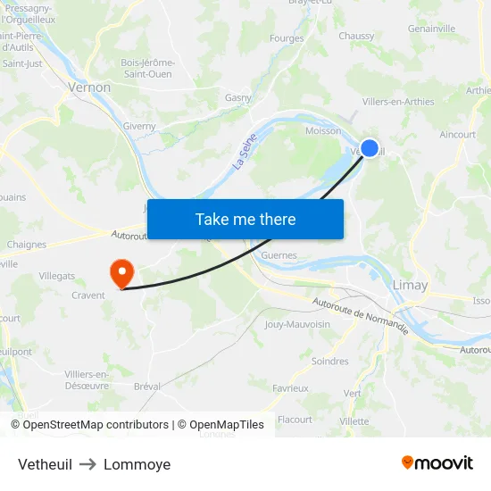 Vetheuil to Lommoye map
