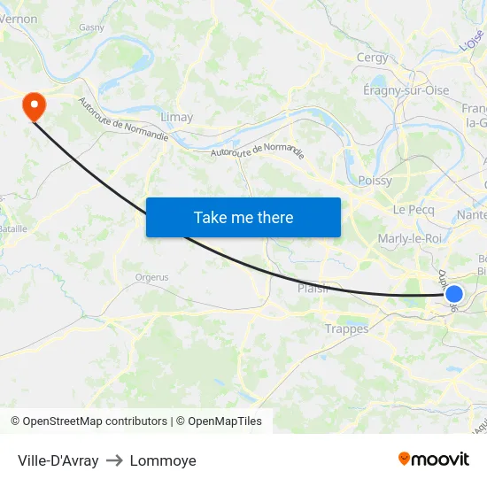 Ville-D'Avray to Lommoye map
