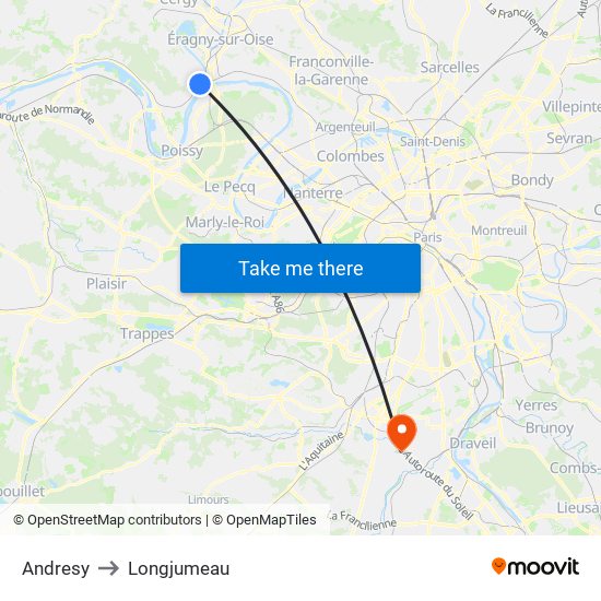 Andresy to Longjumeau map