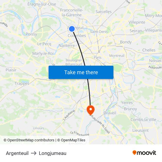 Argenteuil to Longjumeau map