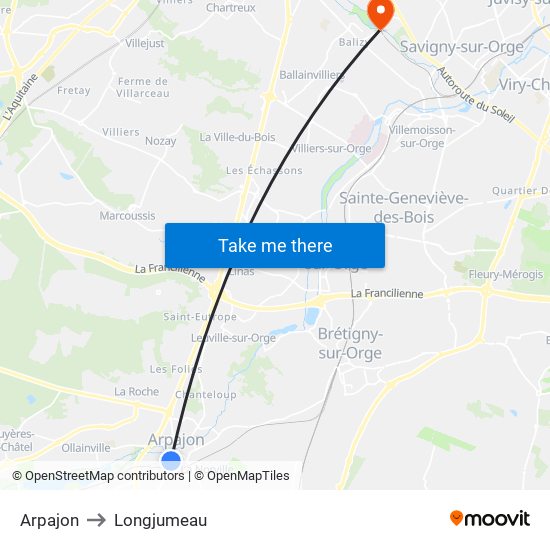 Arpajon to Longjumeau map