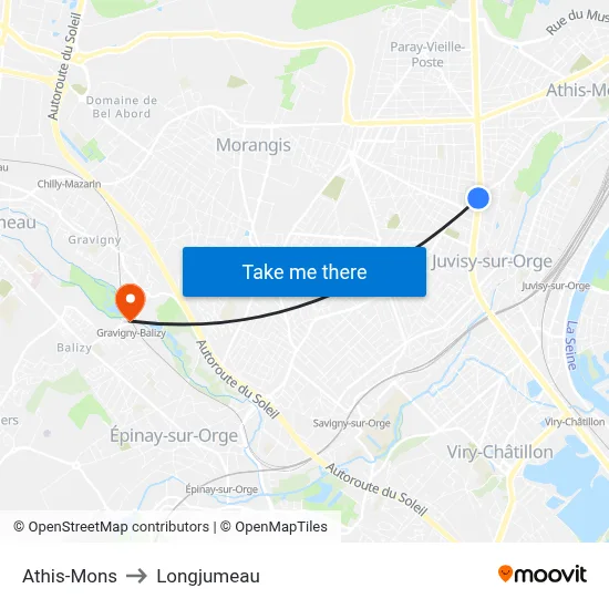 Athis-Mons to Longjumeau map