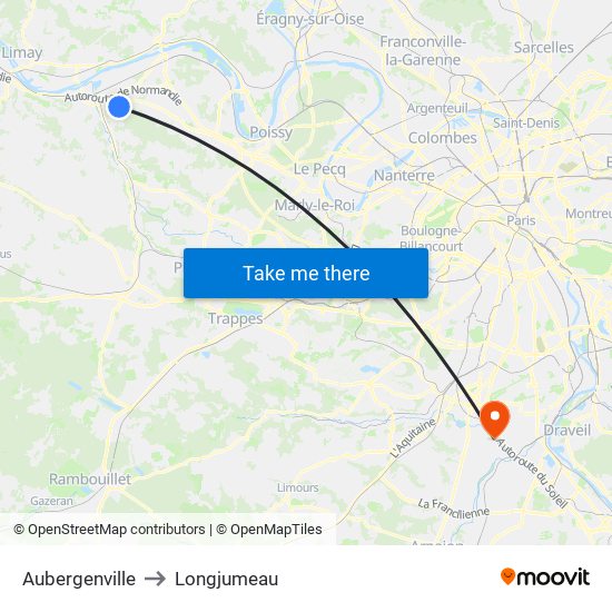Aubergenville to Longjumeau map