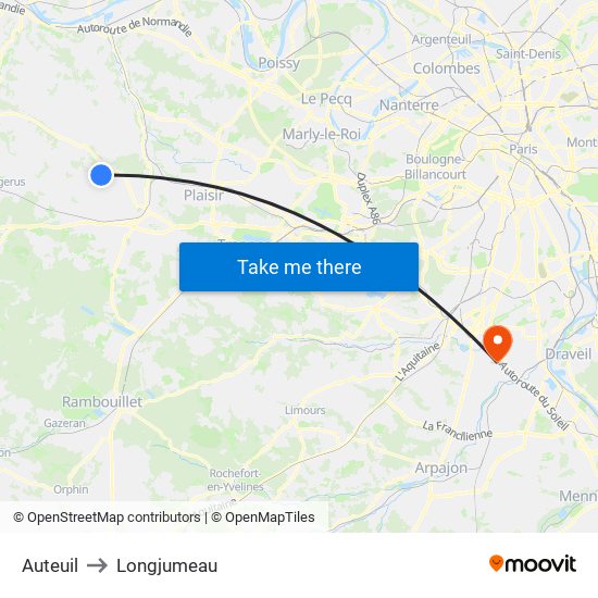 Auteuil to Longjumeau map