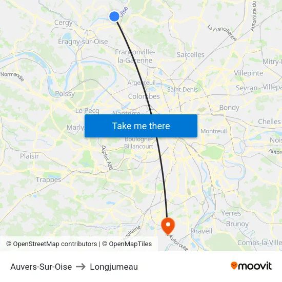 Auvers-Sur-Oise to Longjumeau map