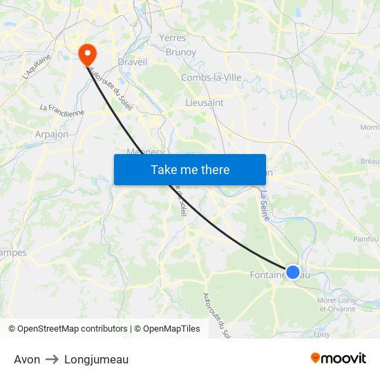 Avon to Longjumeau map