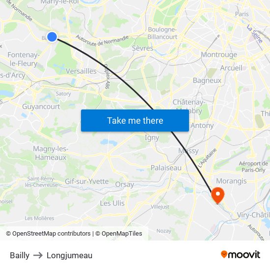 Bailly to Longjumeau map
