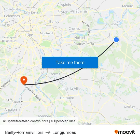 Bailly-Romainvilliers to Longjumeau map