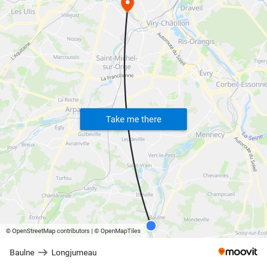 Baulne to Longjumeau map