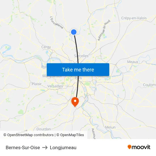 Bernes-Sur-Oise to Longjumeau map