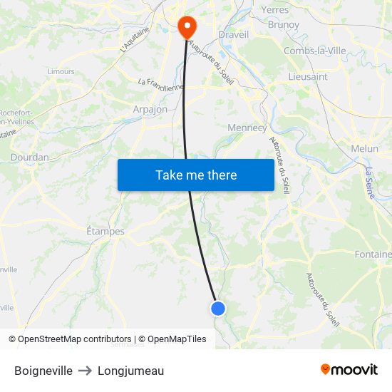 Boigneville to Longjumeau map