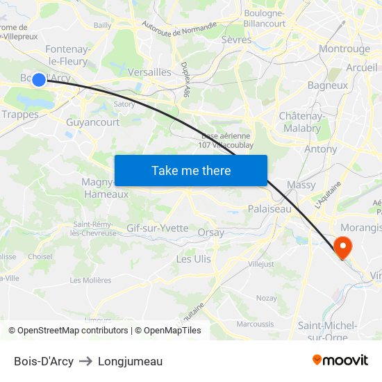 Bois-D'Arcy to Longjumeau map