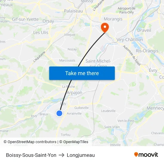 Boissy-Sous-Saint-Yon to Longjumeau map