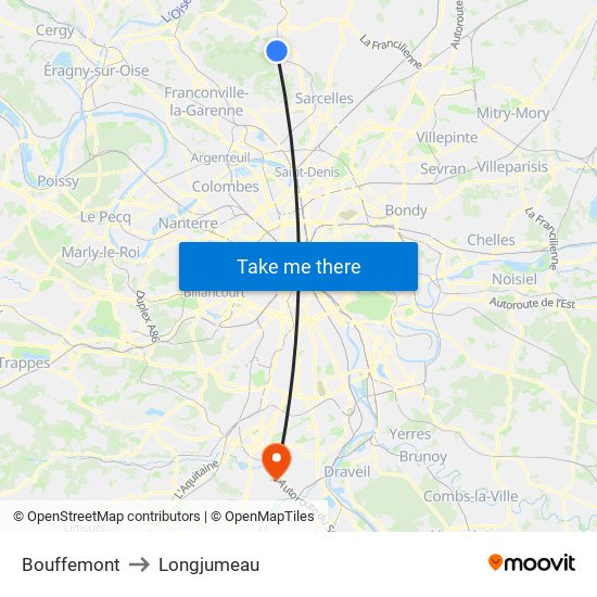 Bouffemont to Longjumeau map