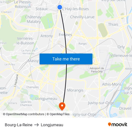 Bourg-La-Reine to Longjumeau map