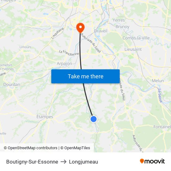 Boutigny-Sur-Essonne to Longjumeau map