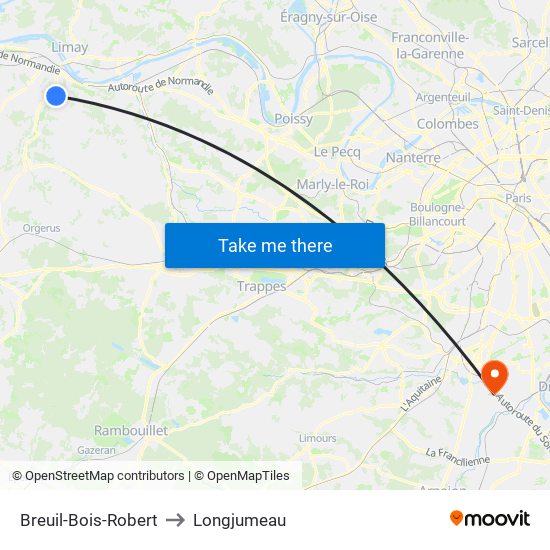 Breuil-Bois-Robert to Longjumeau map