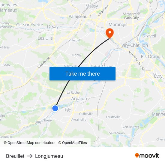 Breuillet to Longjumeau map