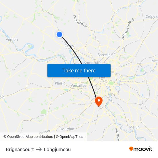 Brignancourt to Longjumeau map