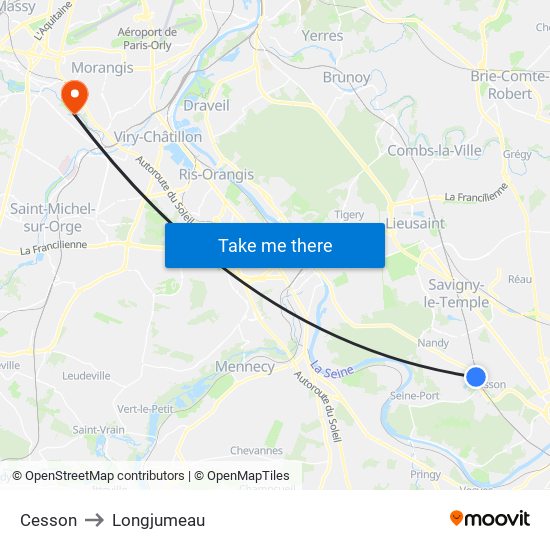 Cesson to Longjumeau map