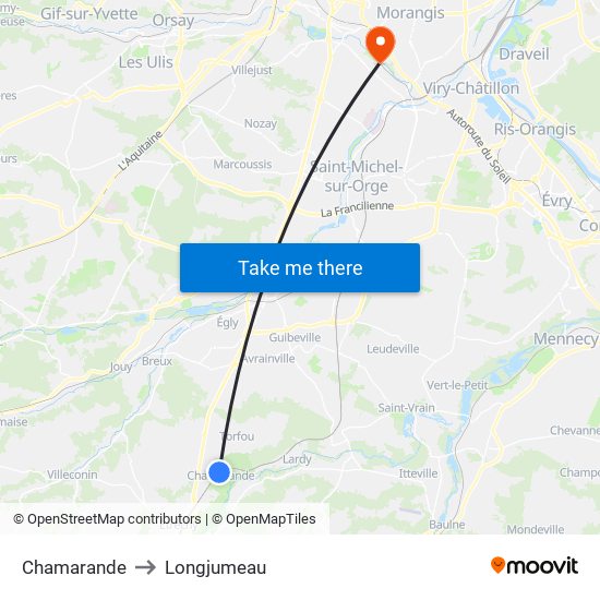 Chamarande to Longjumeau map