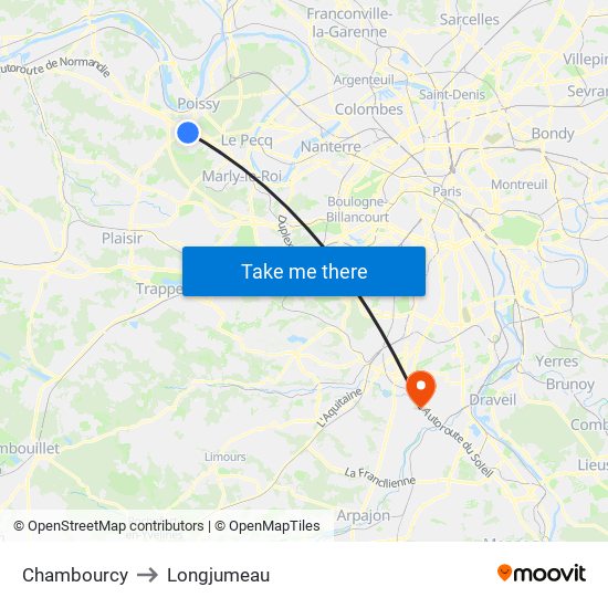 Chambourcy to Longjumeau map