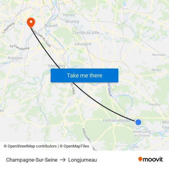 Champagne-Sur-Seine to Longjumeau map
