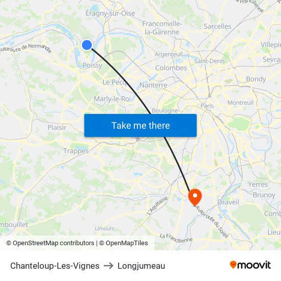 Chanteloup-Les-Vignes to Longjumeau map
